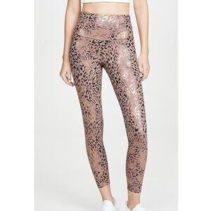 Venor Women's Leopard Print High Waisted Active Metallic Leggings Size XS Brown